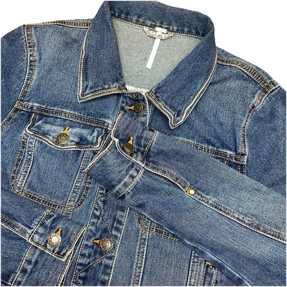 Free People Rumors Dark Blue Jean Cotton Button Up Denim Jacket Classic Womens S